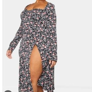 NWT Pretty Little Things Black Floral Cupped Split Midi Dress size 14